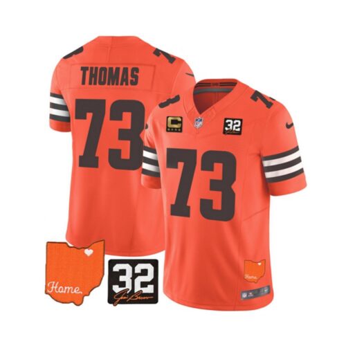 686237e3ad92d_1 Men's Cleveland Browns #73 Joe Thomas Orange 2023 F.U.S.E. With Jim Brown Memorial Patch And 4-Star C Patch Vapor Untouchable Limited Stitched Jersey
