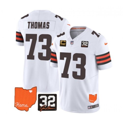 686237ea52180_1 Men's Cleveland Browns #73 Joe Thomas White 2023 F.U.S.E. With Jim Brown Memorial Patch And 4-Star C Patch Vapor Untouchable Limited Stitched Jersey