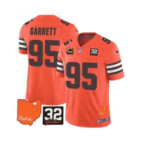 686237f105b1a_1 Men's Cleveland Browns #95 Myles Garrett Orange 2023 F.U.S.E. With Jim Brown Memorial Patch And 4-Star C Patch Vapor Untouchable Limited Stitched Jersey