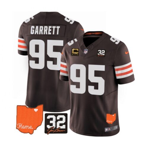 686237f456d73_1 Men's Cleveland Browns #95 Myles Garrett Brown 2023 F.U.S.E. With Jim Brown Memorial Patch And 4-Star C Patch Vapor Untouchable Limited Stitched Jersey