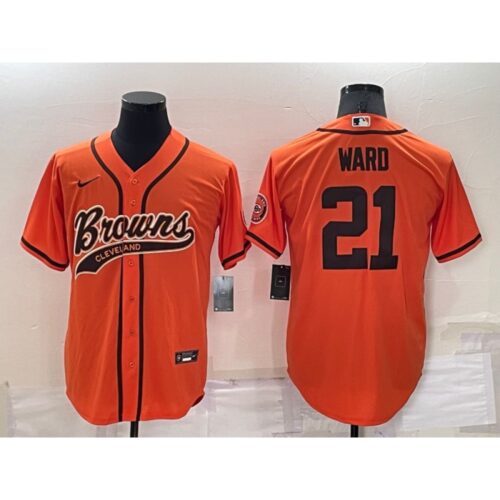 686237fae5e58_1 Men's Cleveland Browns #21 Denzel Ward Orange Cool Base Stitched Baseball Jersey