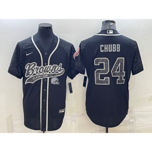 686237fe513a7_1 Men's Cleveland Browns #24 Nick Chubb Black Reflective With Patch Cool Base Stitched Baseball Jersey