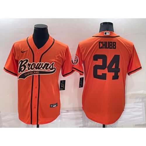 6862380bd7b33_1 Men's Cleveland Browns #24 Nick Chubb Orange Cool Base Stitched Baseball Jersey