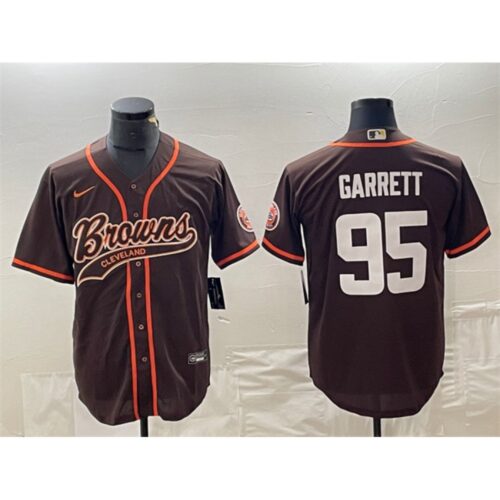 686238127d639_1 Men's Cleveland Browns #95 Myles Garrett Brown With Patch Cool Base Stitched Baseball Jersey