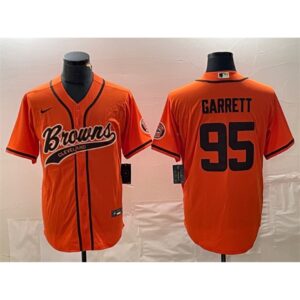 686238162a317_1 Men's Cleveland Browns #95 Myles Garrett Orange With Patch Cool Base Stitched Baseball Jersey
