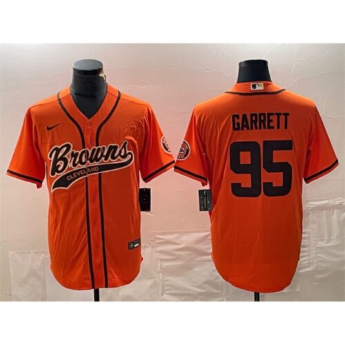 686238162a317_1 Men's Cleveland Browns #95 Myles Garrett Orange With Patch Cool Base Stitched Baseball Jersey