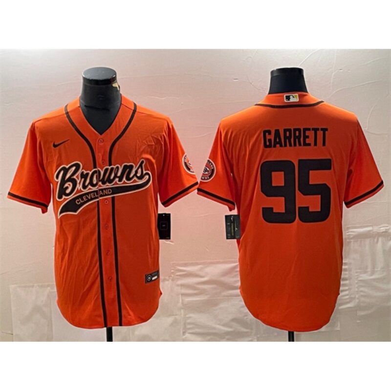 686238162a317_1 Men's Cleveland Browns #95 Myles Garrett Orange With Patch Cool Base Stitched Baseball Jersey
