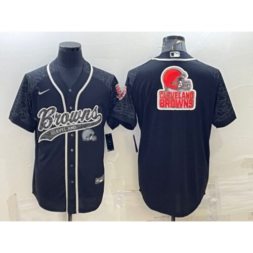 6862381cdc3bc_1 Men's Cleveland Browns Black Reflective Team Big Logo With Patch Cool Base Stitched Baseball Jersey