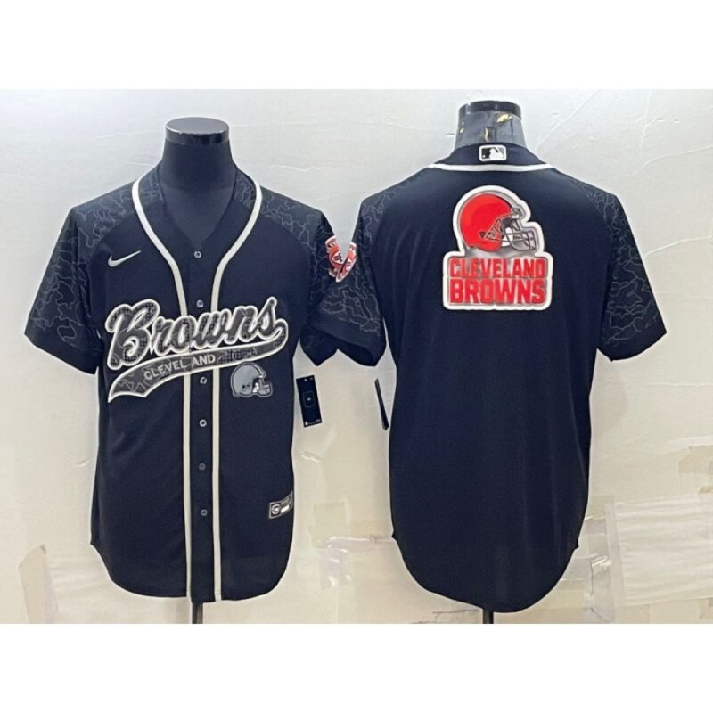 6862381cdc3bc_1 Men's Cleveland Browns Black Reflective Team Big Logo With Patch Cool Base Stitched Baseball Jersey