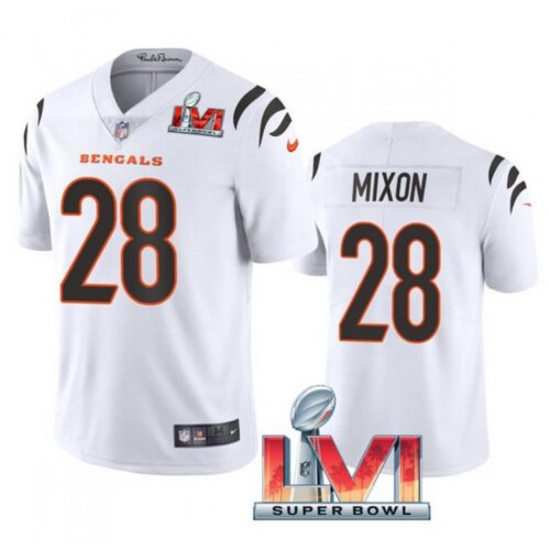 6862387aefddf_1 Men's Cincinnati Bengals #28 Joe Mixon 2022 White Super Bowl LVI Vapor Limited Stitched Jersey
