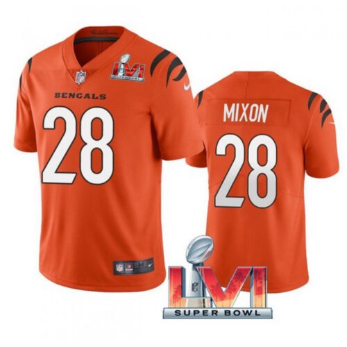 6862390c19aaa_1 Men's Cincinnati Bengals #28 Joe Mixon 2022 Orange Super Bowl LVI Vapor Limited Stitched Jersey