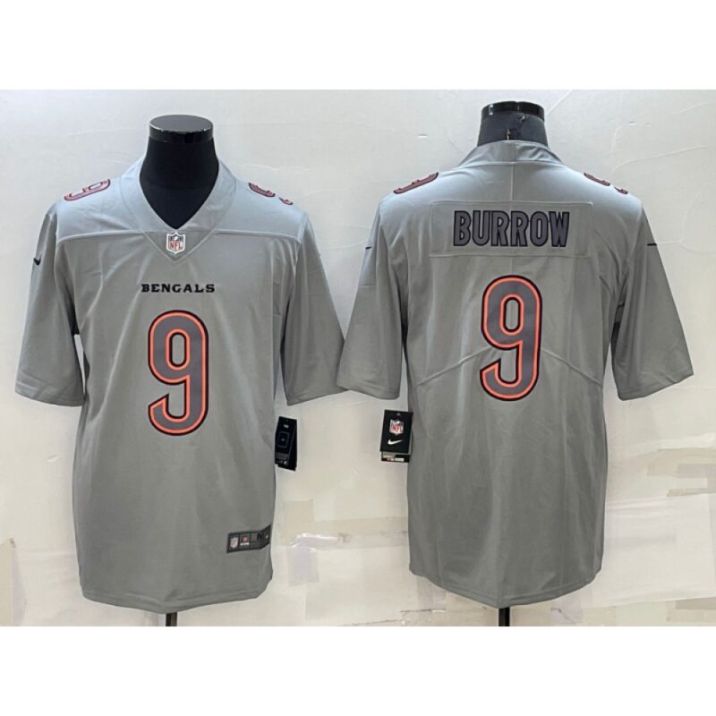 686239c25a87f_1 Men's Cincinnati Bengals #9 Joe Burrow Gray Atmosphere Fashion Stitched Jersey