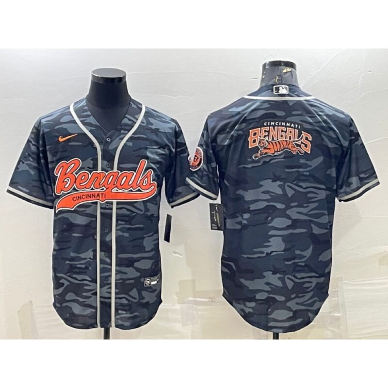 68623a2498b98_1 Men's Cincinnati Bengals Grey Camo Team Big Logo With Patch Cool Base Stitched Baseball Jersey