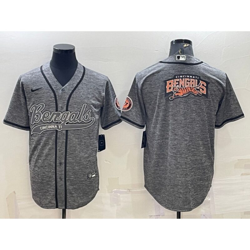 68623a2aa3399_1 Men's Cincinnati Bengals Grey Team Big Logo With Patch Cool Base Stitched Baseball Jersey