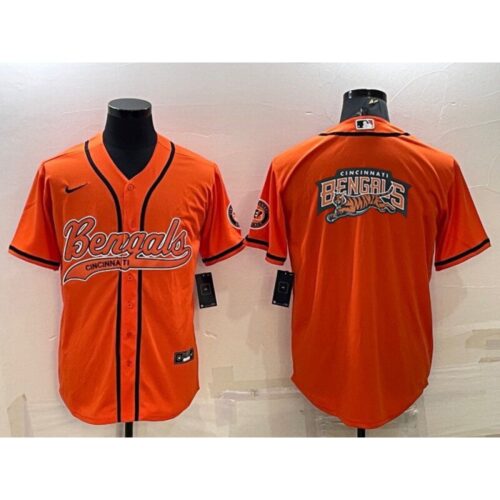 68623a57562ac_1 Men's Cincinnati Bengals Orange Team Big Logo With Patch Cool Base Stitched Baseball Jersey