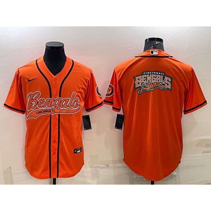 68623a57562ac_1 Men's Cincinnati Bengals Orange Team Big Logo With Patch Cool Base Stitched Baseball Jersey