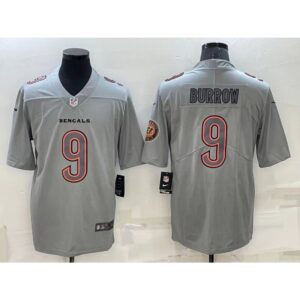 68623b65664df_1 Men's Cincinnati Bengals #9 Joe Burrow Gray With Patch Atmosphere Fashion Stitched Jersey