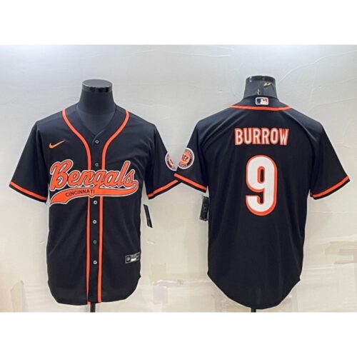 68623b7d34f42_1 Men's Cincinnati Bengals #9 Joe Burrow Black With Patch Cool Base Stitched Baseball Jersey