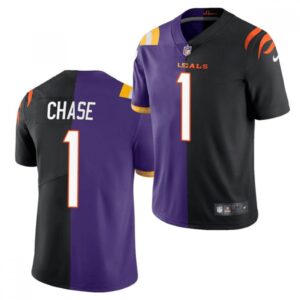 68623b8d05fe0_1 Men's Cincinnati Bengals #1 Ja'Marr Chase 2021 Black/Purple Split Stitched NFL Jersey