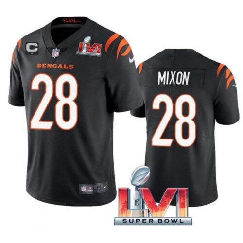 68623c3ed0f9e_1 Men's Cincinnati Bengals #28 Joe Mixon 2022 Black With C Patch Super Bowl LVI Vapor Limited Stitched Jersey