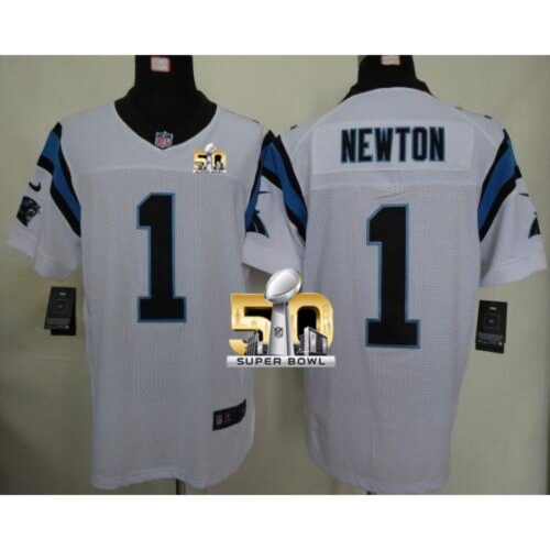 6862424e67a0c_1 Panthers #1 Cam Newton White Super Bowl 50 Men's Stitched NFL Elite Jersey