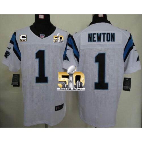 68624251c3005_1 Panthers #1 Cam Newton White With C Patch Super Bowl 50 Men's Stitched NFL Elite Jersey