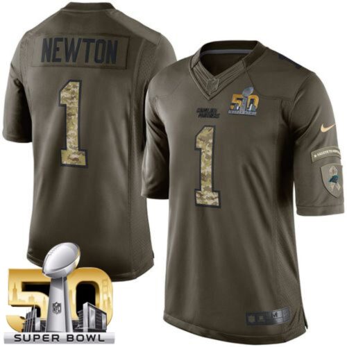 6862433587df0_1 Panthers #1 Cam Newton Green Super Bowl 50 Men's Stitched NFL Limited Salute to Service Jersey
