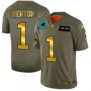686243c1a1242_1 Men's Carolina Panthers #1 Cam Newton 2019 Olive/Gold Salute To Service Limited Stitched NFL Jersey