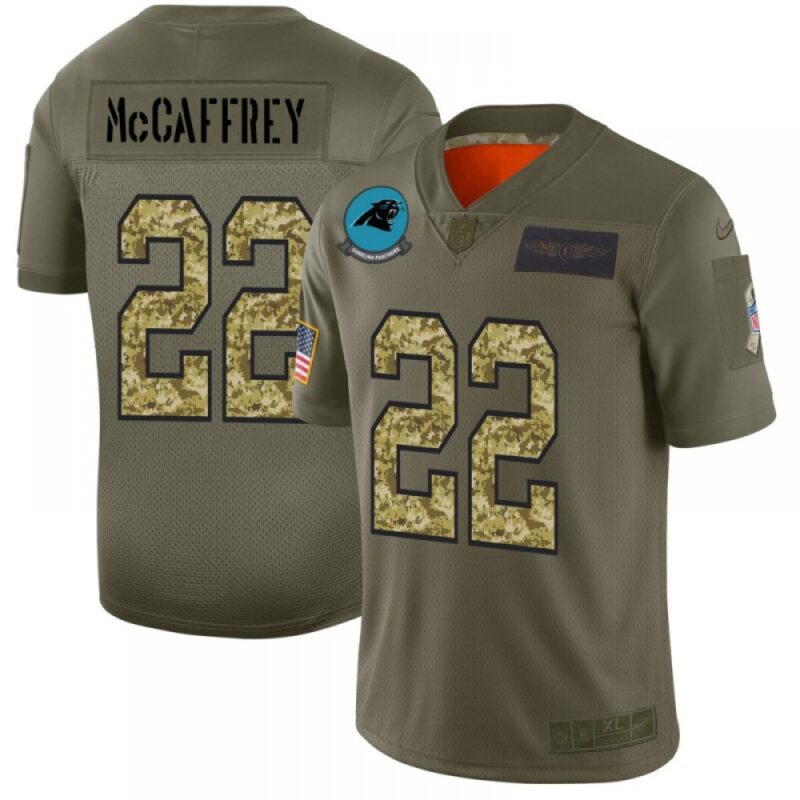 686243ce27357_1 Men's Carolina Panthers #22 Christian McCaffrey 2019 Olive/Camo Salute To Service Limited Stitched NFL Jersey
