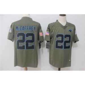 686243d4805df_1 Men's Carolina Panthers #22 Christian McCaffrey Olive Salute To Service Limited Stitched NFL Jersey