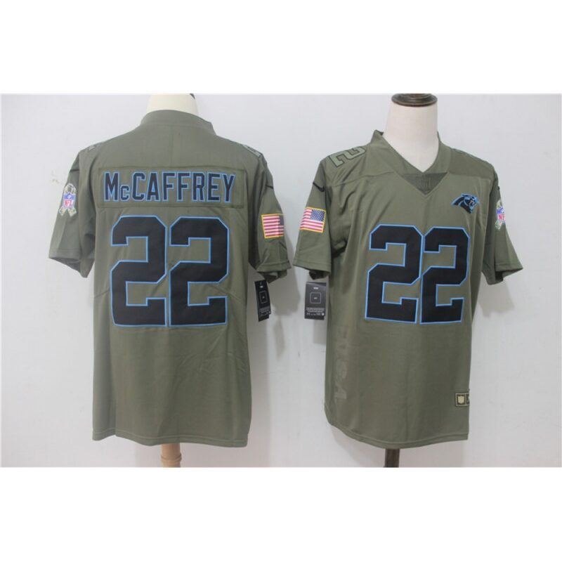 686243d4805df_1 Men's Carolina Panthers #22 Christian McCaffrey Olive Salute To Service Limited Stitched NFL Jersey