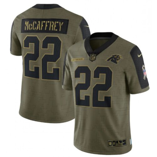 686243dde0e64_1 Men's Carolina Panthers #22 Christian McCaffrey 2021 Olive Salute To Service Limited Stitched Jersey