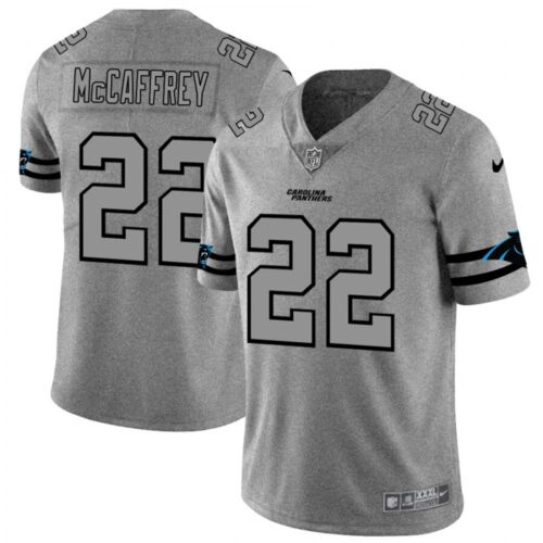 686244cdae152_1 Men's Carolina Panthers #22 Christian McCaffrey 2019 Gray Gridiron Team Logo Limited Stitched NFL Jersey