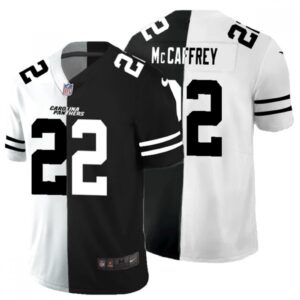 686245d3b5d7d_1 Men's Carolina Panthers #22 Christian McCaffrey Black & White Split Limited Stitched Jersey Limited Stitched Jersey