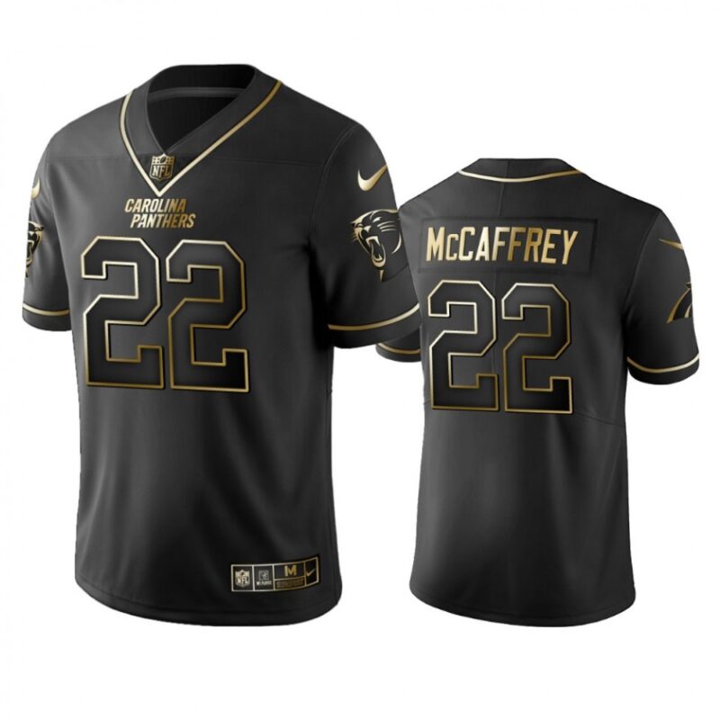 686245da2dfee_1 Men's Carolina Panthers #22 Christian McCaffrey Black 2019 Golden Edition Limited Stitched NFL Jersey