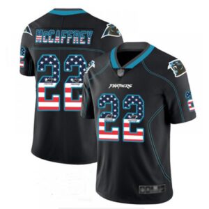 686245e08eb4d_1 Men's Carolina Panthers #22 Christian McCaffrey Black USA Flag Color Rush Limited Fashion NFL Jersey