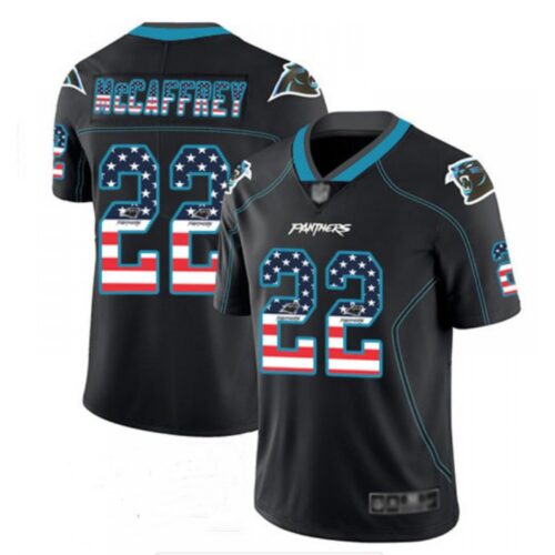 686245e08eb4d_1 Men's Carolina Panthers #22 Christian McCaffrey Black USA Flag Color Rush Limited Fashion NFL Jersey