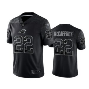 686245edbbe11_1 Men's Carolina Panthers #22 Christian McCaffrey Black Reflective Limited Stitched Football Jersey
