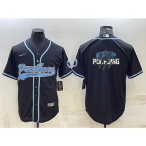 6862477944f23_1 Men's Carolina Panthers Black Team Big Logo With Patch Cool Base Stitched Baseball Jersey