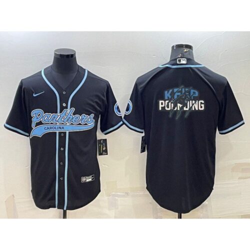 6862477944f23_1 Men's Carolina Panthers Black Team Big Logo With Patch Cool Base Stitched Baseball Jersey