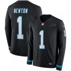 68624782500fc_1 Men's Carolina Panthers #1 Cam Newton Black Therma Long Sleeve Stitched NFL Jersey