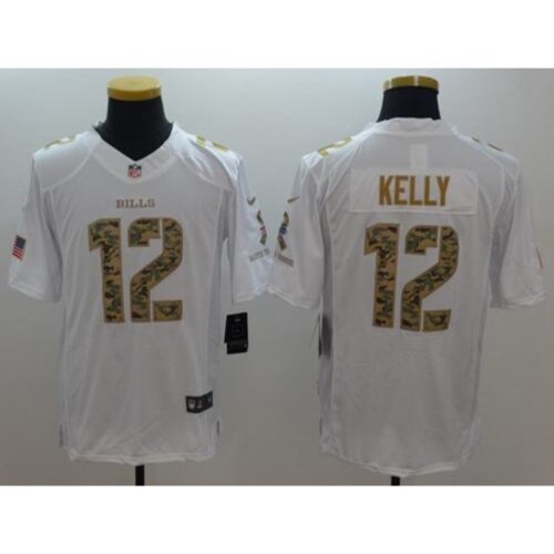 6862482a321be_1 Bills #12 Jim Kelly White Men's Stitched NFL Limited Salute To Service Jersey