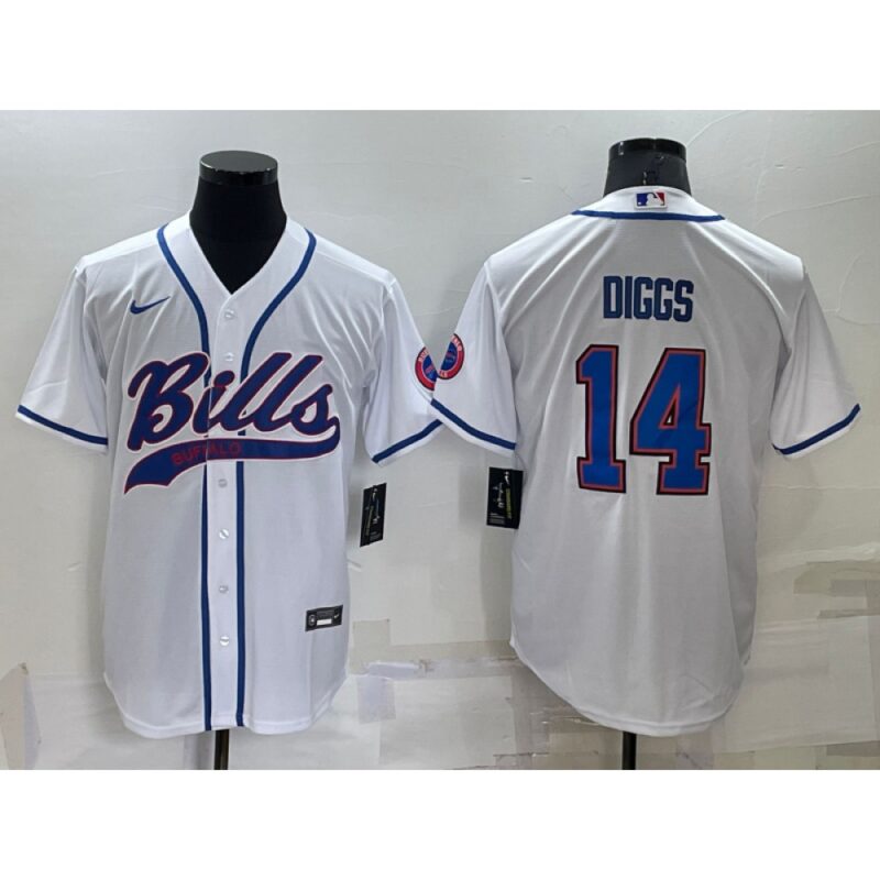 6862483ebc63f_1 Men's Buffalo Bills #14 Stefon Diggs White Cool Base Stitched Baseball Jersey