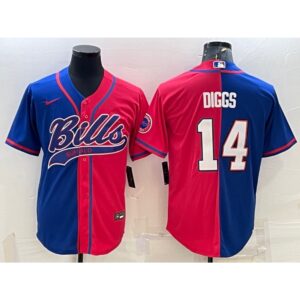 6862498dbf0f6_1 Men's Buffalo Bills #14 Stefon Diggs Royal/Red Split With Patch Cool Base Stitched Baseball Jersey