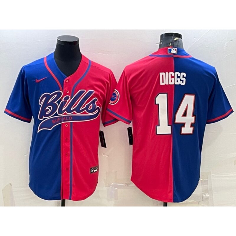 6862498dbf0f6_1 Men's Buffalo Bills #14 Stefon Diggs Royal/Red Split With Patch Cool Base Stitched Baseball Jersey