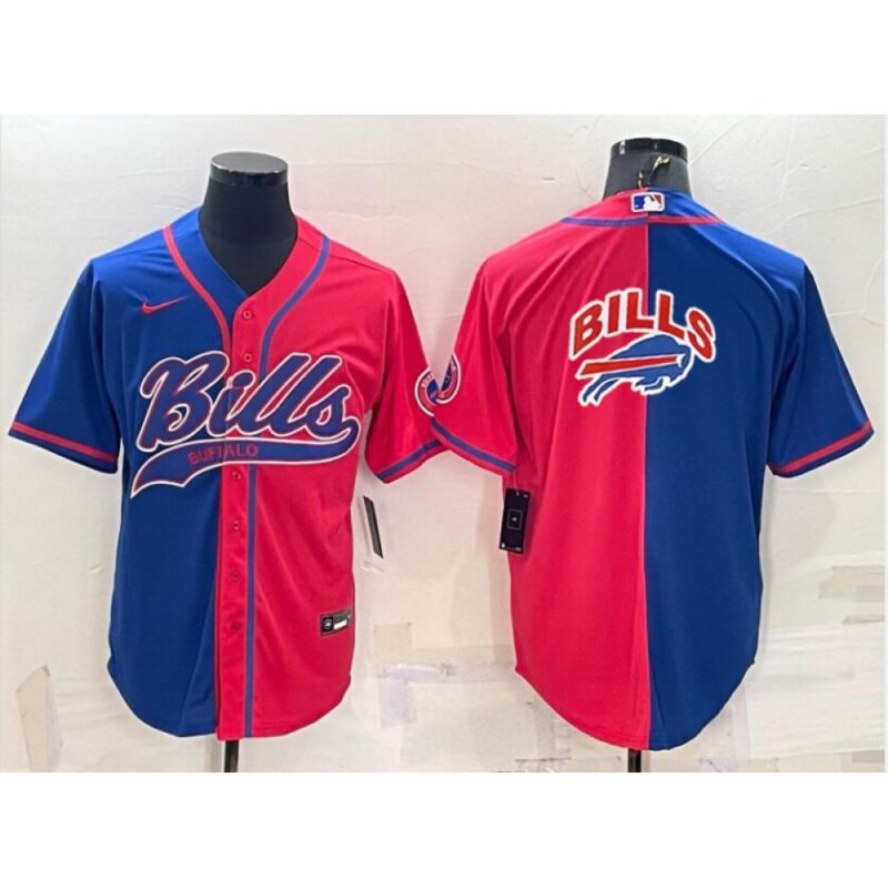 686249b1180f5_1 Men's Buffalo Bills Blank Royal/Red Split Team Big Logo With Patch Cool Base Stitched Baseball Jersey