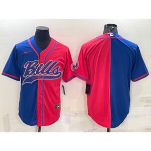 686249b400713_1 Men's Buffalo Bills Blank Royal/Red Split With Patch Cool Base Stitched Baseball Jersey