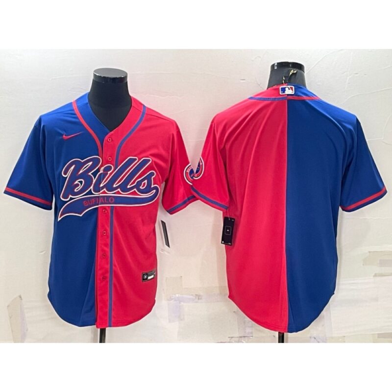 686249b400713_1 Men's Buffalo Bills Blank Royal/Red Split With Patch Cool Base Stitched Baseball Jersey