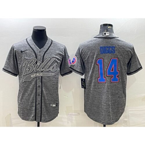 68624b9685413_1 Men's Buffalo Bills #14 Stefon Diggs Grey With Patch Cool Base Stitched Baseball Jersey