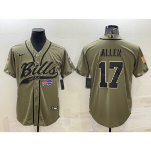 68624c3a683db_1 Men's Buffalo Bills #17 Josh Allen 2022 Olive Salute to Service Cool Base Stitched Baseball Jersey